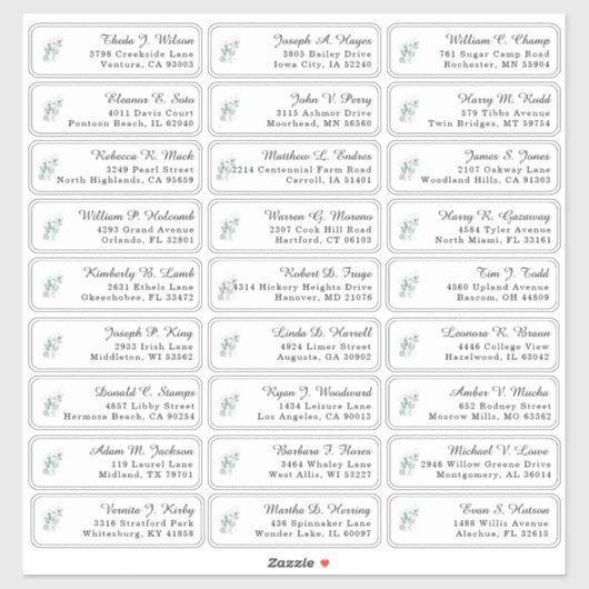Eucalyptus Groene Huwelijks Gast Adres Labels (Vel)
