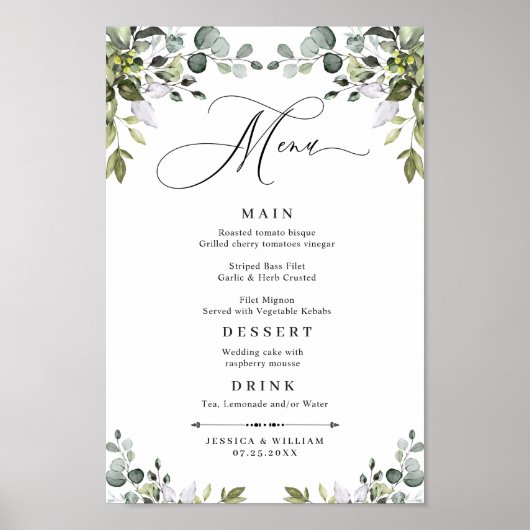 Eucalyptus Groene Huwelijks MENU Poster (Voorkant)