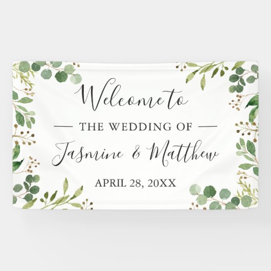 Eucalyptus Groene Huwelijksfeest Banner (Horizontaal)
