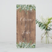 Eucalyptus Groene Huwelijksmenu Kaart | Rustiek (Staand voorkant)
