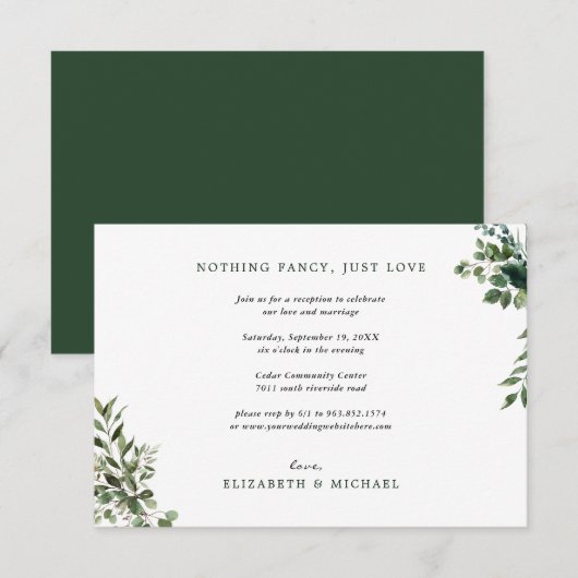 Eucalyptus Groene Huwelijksreceptie Alleen Insteek Kaart (Voorkant / Achterkant)