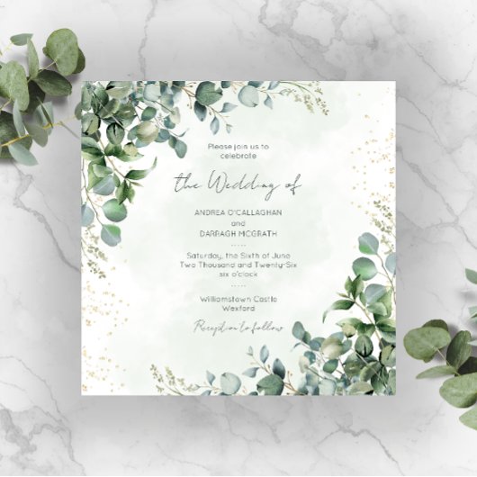 Eucalyptus Groene Huwelijksuitnodiging Vierkant 10 Kaart