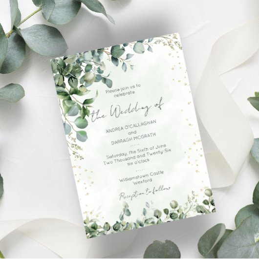 Eucalyptus groene huwelijksuitnodiging vlakke kaar kaart