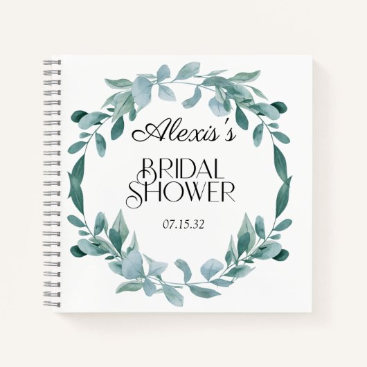 Eucalyptus Groene Kader Groen Blauw Bruidsdiner Notitieboek (Voorkant)