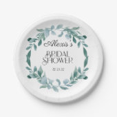 Eucalyptus Groene Kader Groen Blauw Bruidsdiner Papieren Bordje (Voorkant)