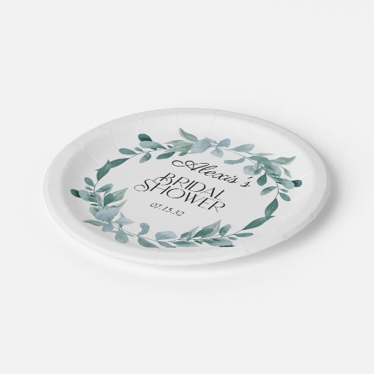 Eucalyptus Groene Kader Groen Blauw Bruidsdiner Papieren Bordje (Gekanteld)