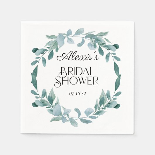 Eucalyptus Groene Kader Groen Blauw Bruidsdouche Servet (Voorkant)