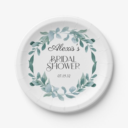 Eucalyptus Groene Kader Groen Blauw Bruidsfeest Papieren Bordje (Voorkant)