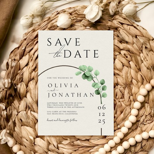 Eucalyptus Groene Kader Minimalistische Trouwdag Save The Date