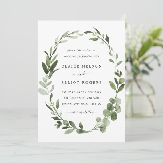 Eucalyptus Groene krans bruiloft Kaart (Staand voorkant)