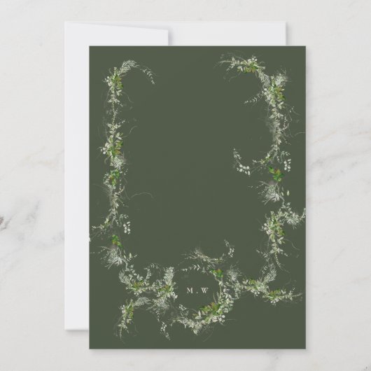 Eucalyptus groene krans | Crème Monogram Bruiloft Kaart (Achterkant)