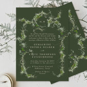 Eucalyptus groene krans | Crème Monogram Bruiloft Kaart