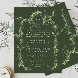 Eucalyptus groene krans | Crème Monogram Bruiloft Kaart