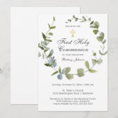 Eucalyptus groene krans kruis Heilige Communie Kaart (Voorkant / Achterkant)