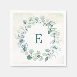 Eucalyptus Groene Krans Monogram Huwelijk Servet