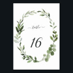 Eucalyptus Groene krans Trouwtafel nummer Kaart<br><div class="desc">Deze trouwtafel nummerkaart is voorzien van geverfde waterverf eucalyptus,  groene bladeren en botanische krans. Voor meer geavanceerde aanpassingen van dit ontwerp klikt u op de koppeling "Verdere aanpassingen aanpassen". Overeenkomende objecten zijn ook beschikbaar.</div>