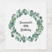 Eucalyptus groene krans verjaardagsfeestje wijn etiket (Enkel label)