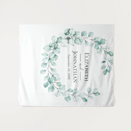 Eucalyptus Groene Krans Waterverf Wandkleed (Voorkant (horizontaal))