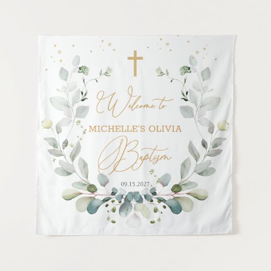 Eucalyptus Groene Kruis Baby Doop Tapisserie Wandkleed (Voorkant)