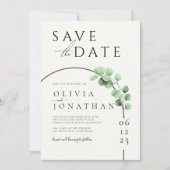 Eucalyptus Groene Lijst Minimalistische Trouwdag Save The Date (Voorkant)