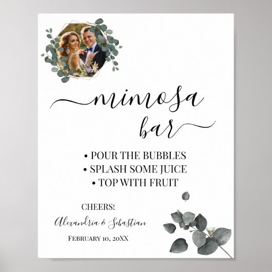 Eucalyptus Groene Mimosa Bar Bruiloft Sign Poster (Voorkant)