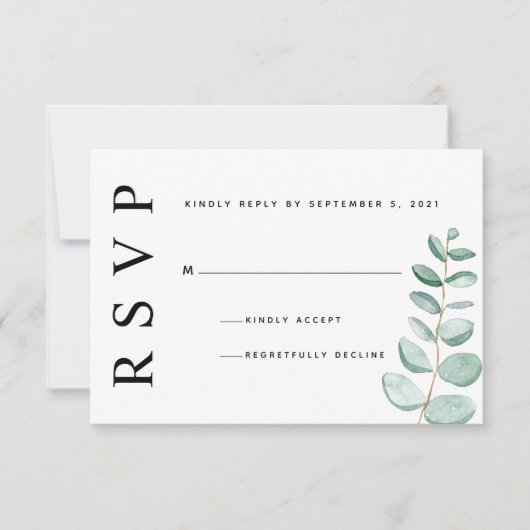 Eucalyptus Groene Minimalistische Trouw RSVP Kaart (Voorkant)