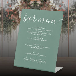Eucalyptus groene moderne script bruiloft bar menu reclamebord met voetstuk