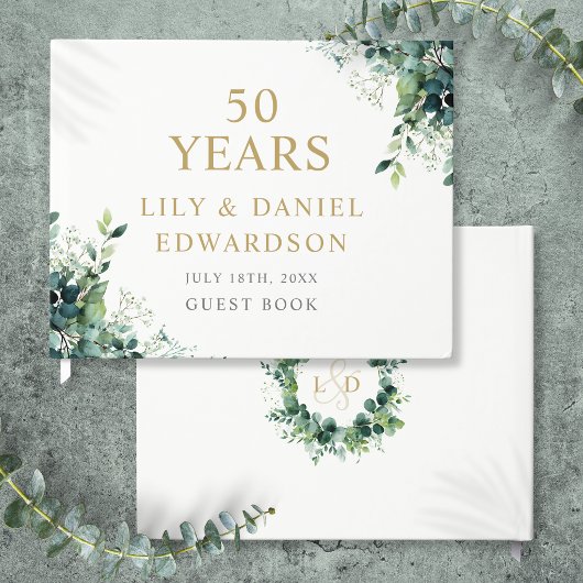 Eucalyptus Groene Monogram 50ste Verjaardag Gastenboek