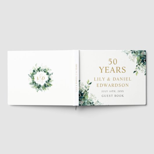 Eucalyptus Groene Monogram 50ste Verjaardag Gastenboek (Volledig)