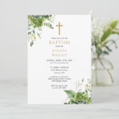 Eucalyptus Groene Monogram Doop Christening Kaart (Staand voorkant)