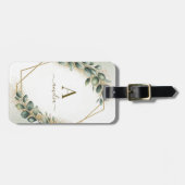 Eucalyptus Groene Monogram Gouden Geometrische Fra Bagagelabel (Voorkant horizontaal)