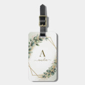 Eucalyptus Groene Monogram Gouden Geometrische Fra Bagagelabel (Voorkant verticaal)