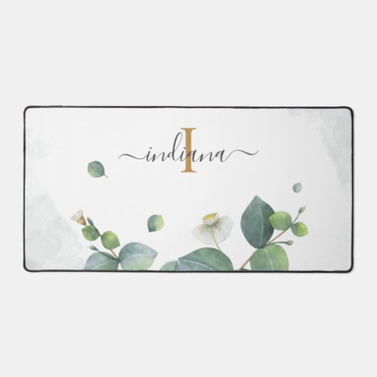 Eucalyptus Groene Monogram Script Bruidsdouche Bureaumat (Voorkant)