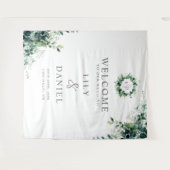 Eucalyptus Groene Monogram Trouw Achtergrond Wandkleed (Voorkant (horizontaal))