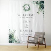 Eucalyptus Groene Monogram Trouw Achtergrond Wandkleed (In situ)