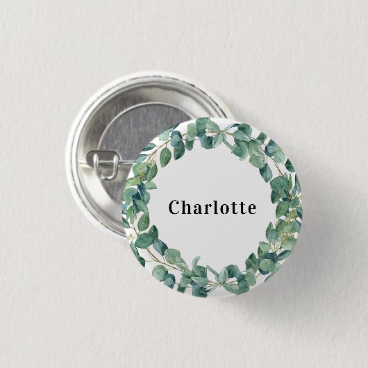 Eucalyptus groene naamkaartje knop ronde button 3,2 cm (Voorkant /achterkant)
