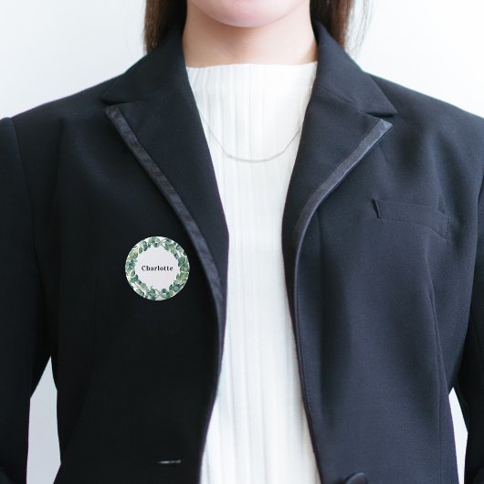 Eucalyptus groene naamkaartje knop ronde button 3,2 cm