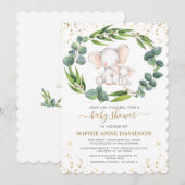 Eucalyptus Groene Olifant Meisje Baby Shower Kaart (Voorkant / Achterkant)