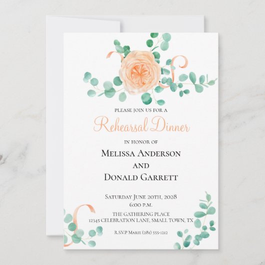 Eucalyptus Groene Perzik Bloemige Oefenavond Kaart (Voorkant)