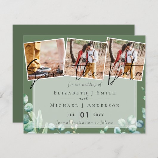 Eucalyptus Groene PHOTO Verloving Data Bewaren (Voorkant / Achterkant)