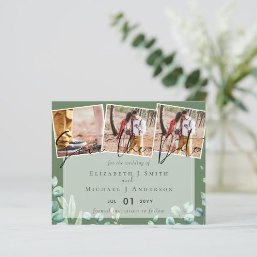 Eucalyptus Groene PHOTO Verloving Data Bewaren (Staand voorkant)