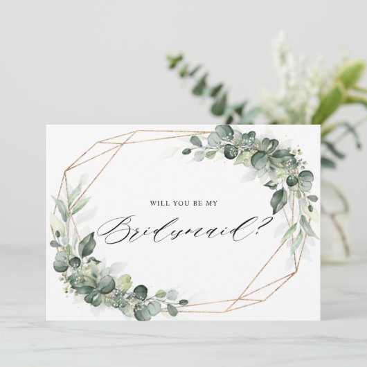 Eucalyptus Groene planten Wil je mijn bruidsmeisje Kaart (Staand voorkant)