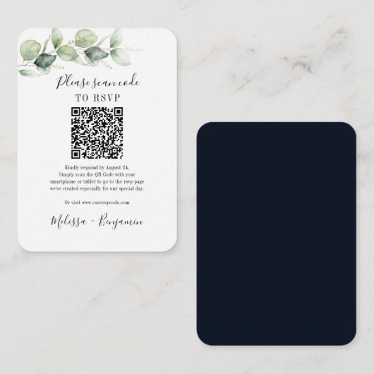 Eucalyptus Groene QR Code RSVP Huwelijk Informatiekaartje (Voorkant / Achterkant)