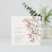 Eucalyptus Groene & Roze Bloemen Bruiloft Kaart (Staand voorkant)
