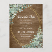 Eucalyptus Groene Rustieke Hout Geometrische Trouw Aankondigingskaart (Voorkant)