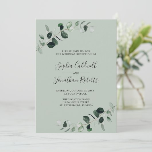 Eucalyptus Groene Salie QR Code Trouwreceptie Kaart (Staand voorkant)