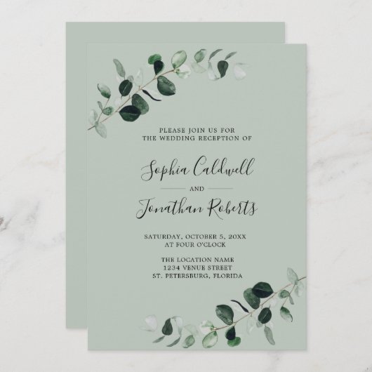 Eucalyptus Groene Salie QR Code Trouwreceptie Kaart (Voorkant / Achterkant)