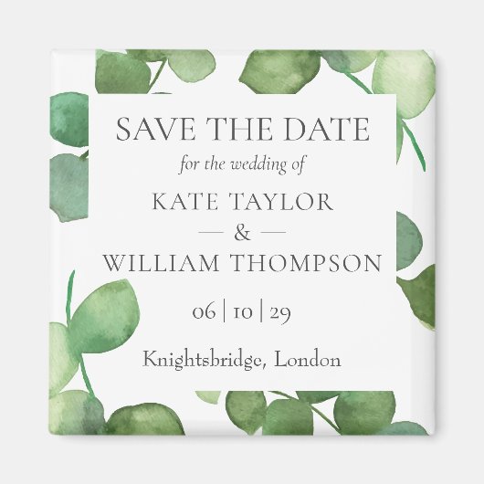 Eucalyptus Groene Save the Date Magneet (Voorkant)