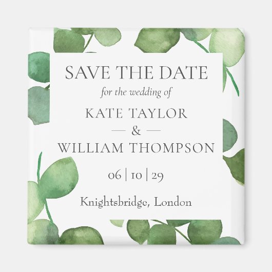 Eucalyptus Groene Save the Date-magneet Magneet (Voorkant)