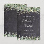 Eucalyptus Groene Save the Date | Rustieke Botanie Informatiekaartje (Voorkant / Achterkant)